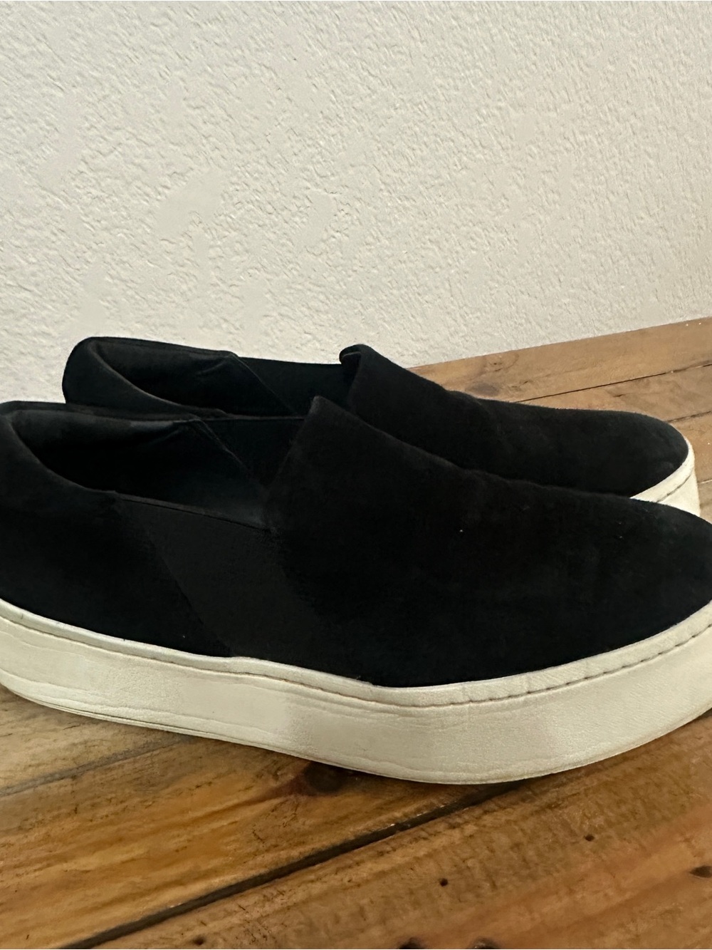 Vince Black Suede Slip-On Platform Sneakers